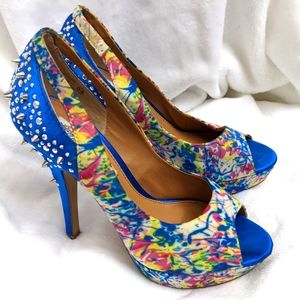 Naughty Monkey Spiked Heel Glam Dandy Peep Toe Pumps